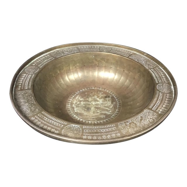 Large Antique Chinese Brass Bowl For Sale