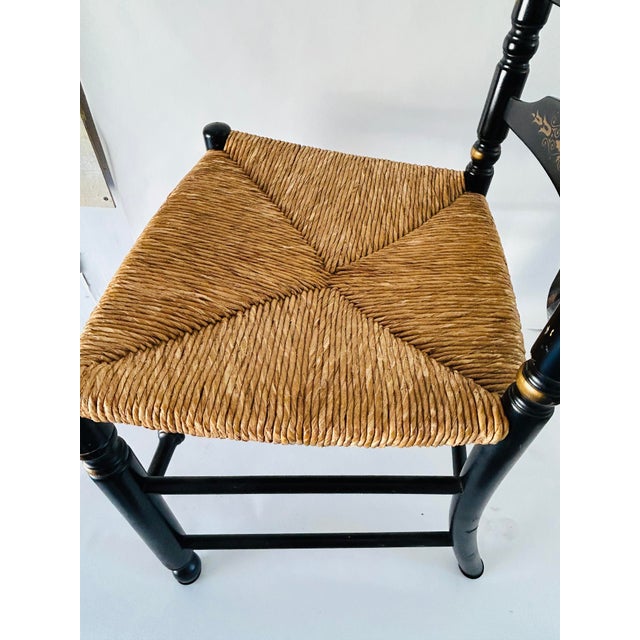 L. Hitchcock Rush Seat, Stenciled Ladder Back Dining Chair c.1980. For Sale - Image 11 of 12