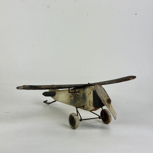 Vintage Primitive Folk Art Handmade Wooden Propeller Airplane, Home Accent Decor For Sale - Image 4 of 13
