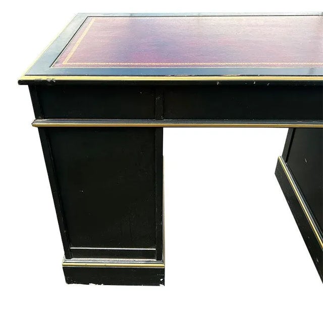 Black Early 20th Century Chinoiserie Japanned Leather Top Desk and Chair Set - Nichols and Stone For Sale - Image 8 of 12