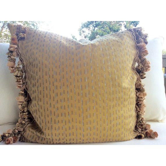Fortuny Pillows In Cilindri Silver Gold On Mustard A Pair