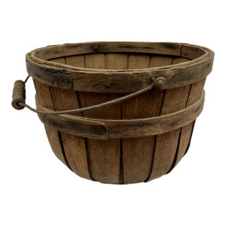 Antique Early 1900s Splint Oak Apple Gathering Basket For Sale