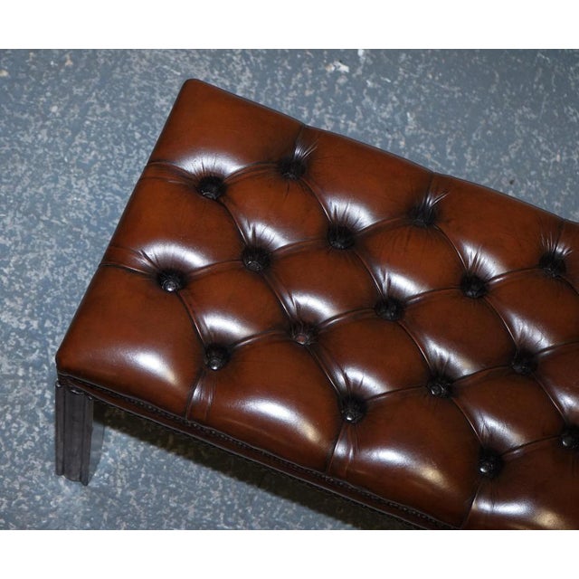 Vintage Chesterfield Hand Dyed Brown Leather Tuffed Footstool For Sale - Image 14 of 18