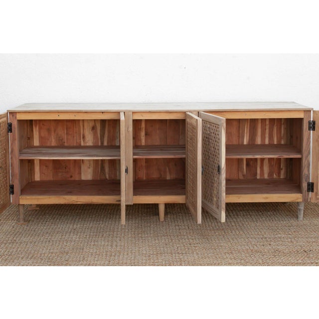 88" Long Sun Bleached Jali Floral Carved Credenza For Sale - Image 4 of 11