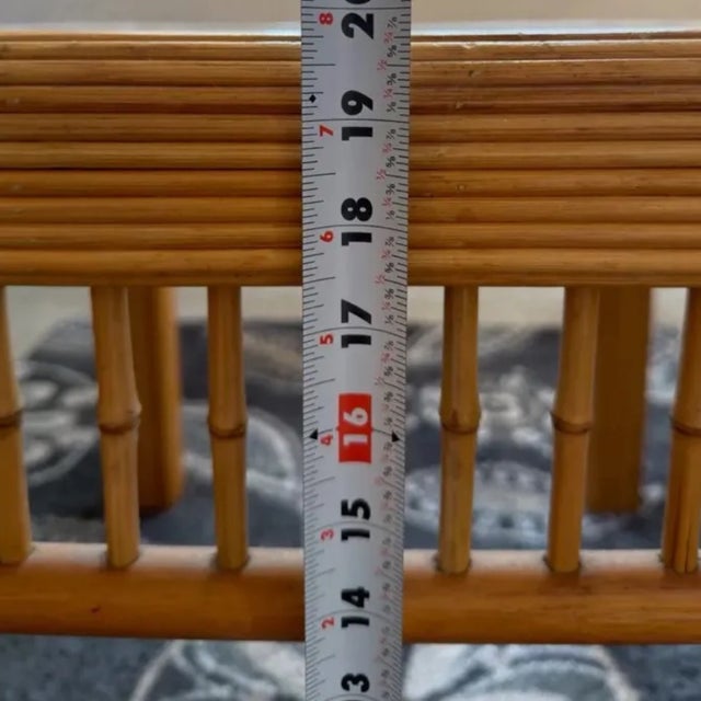 1960s Mid-Century Pencil Reed Rattan Side Table With Glass Top For Sale - Image 10 of 10