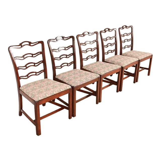 Baker Furniture Style Georgian Carved Mahogany Dining Chairs, Set of Five For Sale