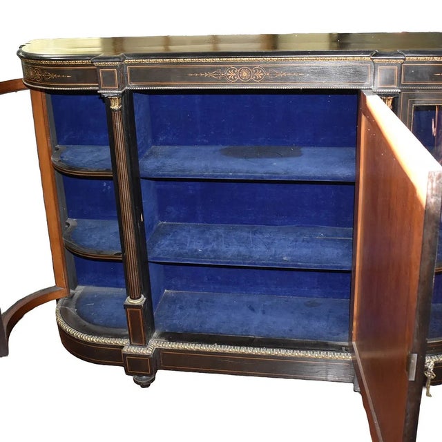 Antique Victorian English Ebonised Inlaid Credenza With Wedgewood Plack For Sale - Image 4 of 7