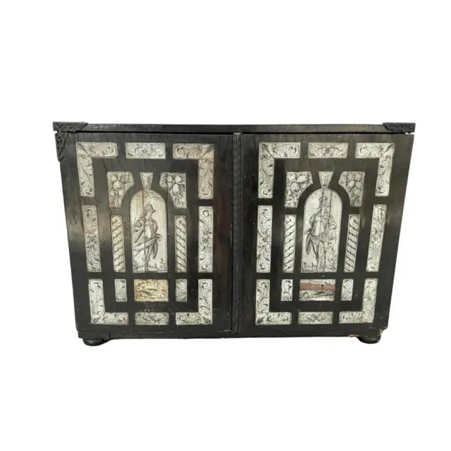 Italian 17th Century Italian Ebonized Inlaid Milanese Table Cabinet For Sale - Image 3 of 13