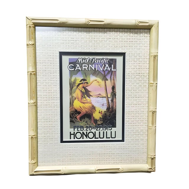Cream 20th Century Hawaiian Travel Posters in Bamboo Frame, Set of 3 For Sale - Image 8 of 12