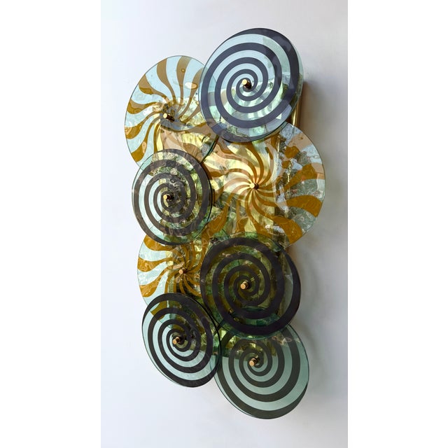 Metal Contemporary Brass and Murano Glass Spiral Sconces, Italy, Set of 2 For Sale - Image 7 of 14