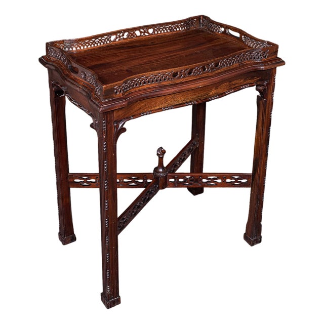 Vintage Chippendale Revival Tray Table, English, Serving Stand, Afternoon Tea For Sale
