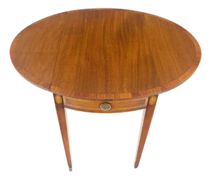 Charak Banded Mahogany Hand Made Pembroke Drop Leaf Side End Lamp Table
