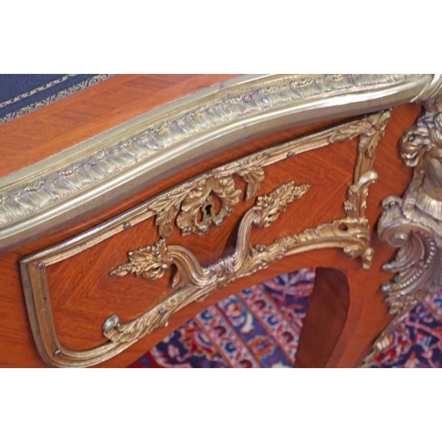 ​Bronze Mounted Louis XV French Style Walnut Writing Desk Bureau Plat For Sale - Image 11 of 18