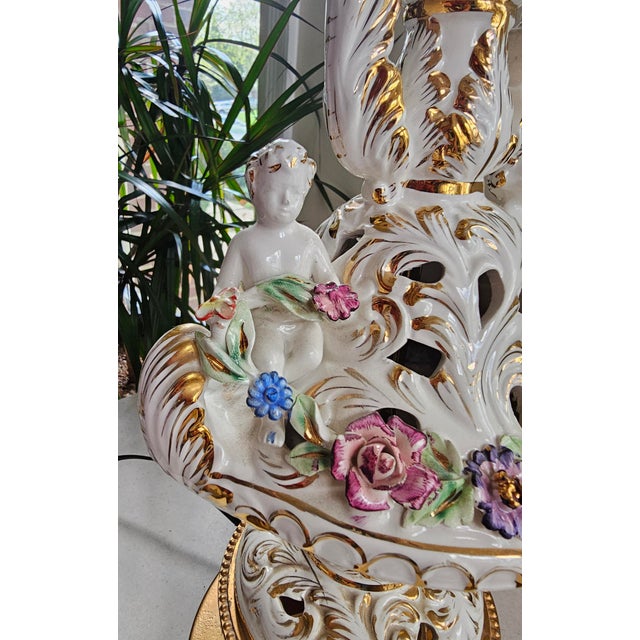 Ceramic Vintage Meissen Porcelain Capodimonte 3-Way Table Lamp For Sale - Image 7 of 12