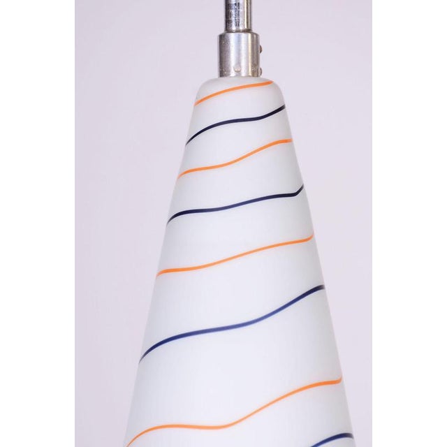 Metal Mid-Century Czech Chromed Steel and Milk Glass Pendant Light, 1960s For Sale - Image 7 of 12