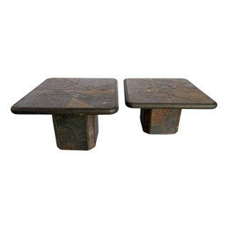 Vintage Brutalist Slate Stone Nesting Tables by Laub, 1980s, Set of 2 For Sale