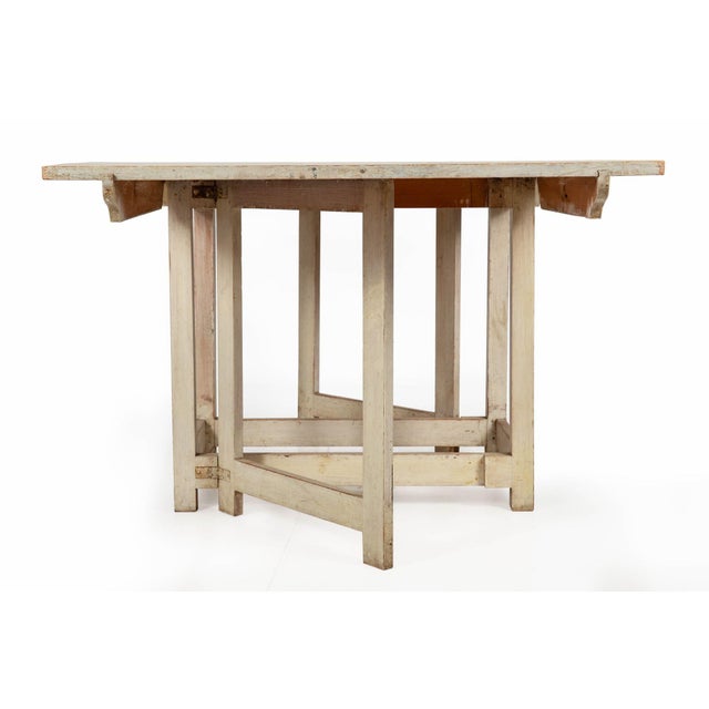 Swedish Gustavian White Painted Drop Leaf Antique Dining Table For Sale - Image 6 of 18