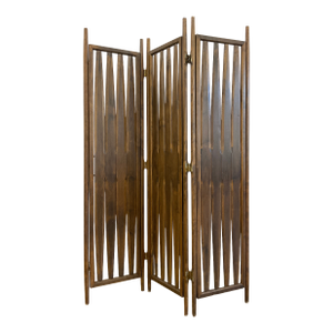 Vintage Walnut Three Panel Geometric Room Divider.