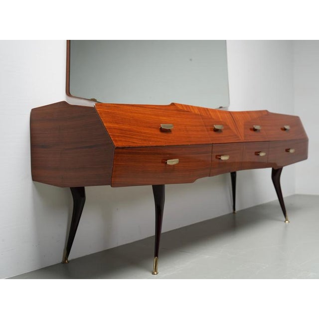 Italian Wood, Glass and Brass Credenza with Mirror, Italy, 1960s For Sale - Image 12 of 14