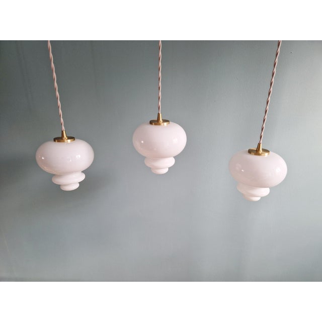 Scandinavian Pendant Lights in White Opaline Glass, 1960, Set of 3 For Sale - Image 10 of 18