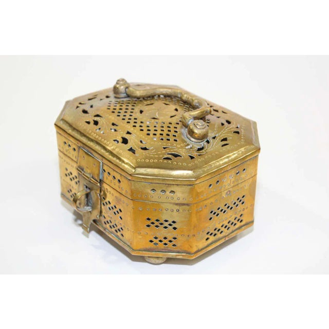 Brass Mughal Indian Polished Brass Pierced Incense Box For Sale - Image 8 of 13