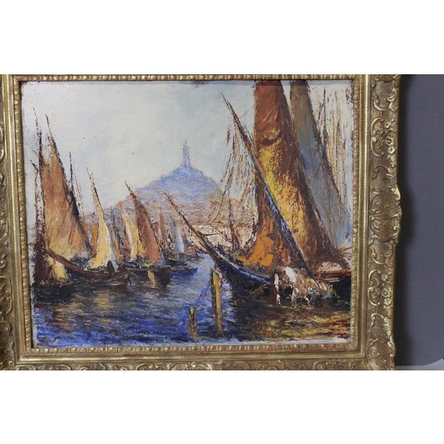 The Port of Marseille, 1950s, Oil on Panel, Framed For Sale - Image 8 of 13