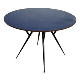 Round Table in Blue Glass, Wood and Black Metal, Italy, 1950s For Sale