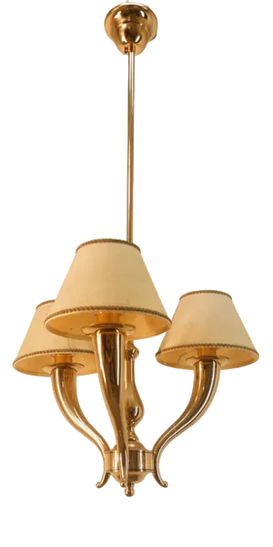 Brass Chandelier with Parchment Lampshades
