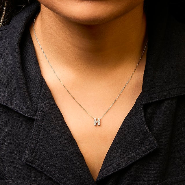 10K Yellow Gold Diamond Accent "H" Initial Bubble Pendant Necklace For Sale - Image 4 of 5