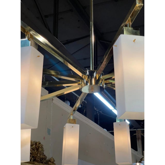 Early 21st Century Modern Murano Square Shaped Glass and Brass Chandelier For Sale - Image 5 of 10