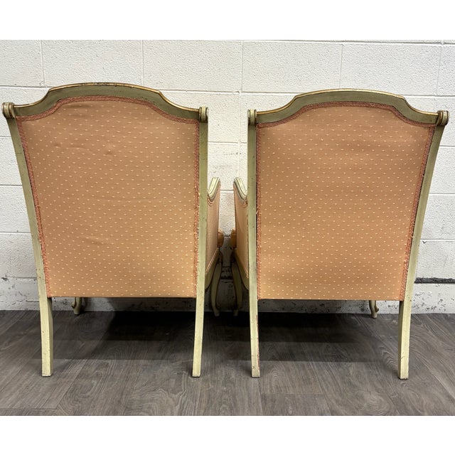 Vintage French Louis XV Style Bergere Lounge Armchairs - Pair For Sale - Image 9 of 11