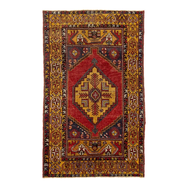 Vintage Anatolian Wool Rug With Geometric Motif in Multicolor For Sale