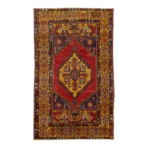 Vintage Anatolian Wool Rug With Geometric Motif in Multicolor