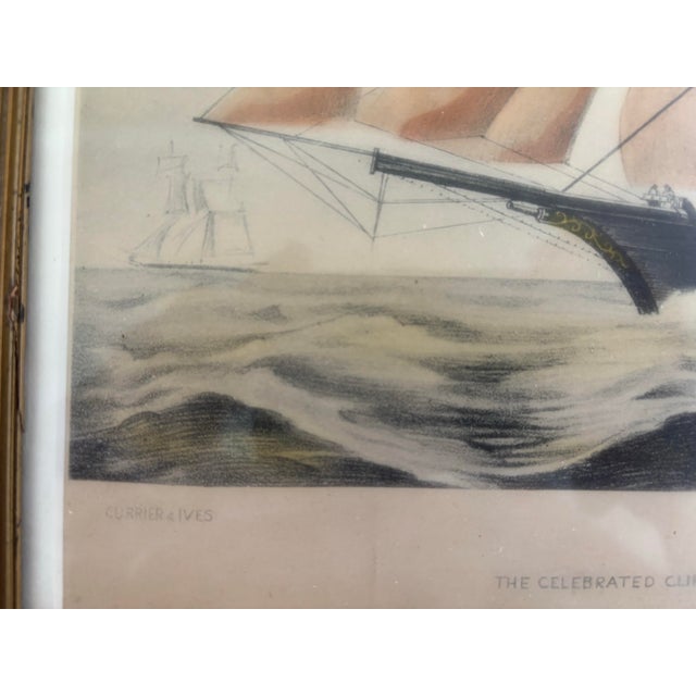 Currier & Ives “The Celebrated Clipper Bark Grapeshot Belonging to Geo. Law Esq. n.y.” Hand Colored 1855 Lithograph in Original Frame For Sale - Image 4 of 10