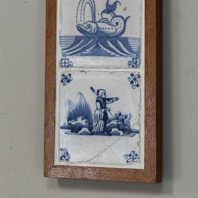 Framed Set of Three 18th Century Dutch Delft Blue and White Tiles For Sale - Image 13 of 14