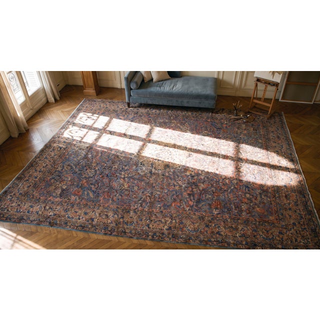 Outstanding Blue and Red Color With Medallion and Florid Design Antique Kirman Rug For Sale - Image 10 of 10