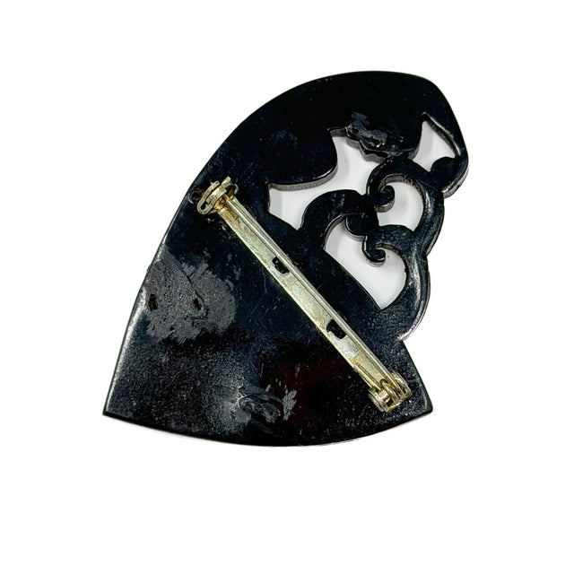 Black Vintage Art Deco Gilded Galalith Dancer Brooch by Auguste Bonaz, 1920s For Sale - Image 8 of 9