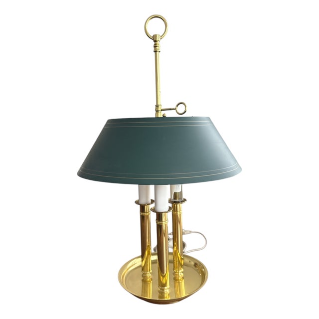 Vintage Hot Water Bottle Desk Lamp in Brass with Green Shade For Sale