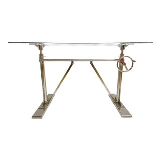 1970s Vintage Industrial Style Chrome & Glass Desk For Sale