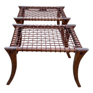Vintage Solid Walnut Klismos Ottomans- Pair For Sale