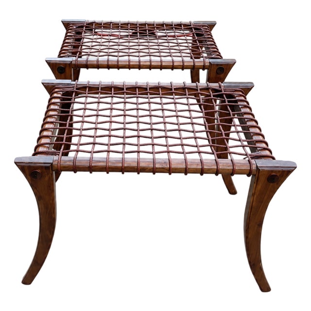 Vintage Solid Walnut Klismos Ottomans- Pair For Sale