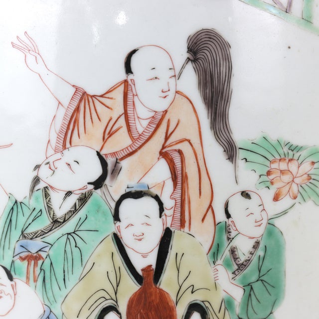Mid 19th Century A Mid-Qing Dynasty Chinese Five-Color Vase Depicting a Group of Immortal Figures, Marked With the Kangxi Reign Mark. For Sale - Image 5 of 11
