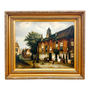 Early 20th Century Large Scale Mid-Century Dutch Street Scene Oil on Canvas Painting After Willem Koekkoek