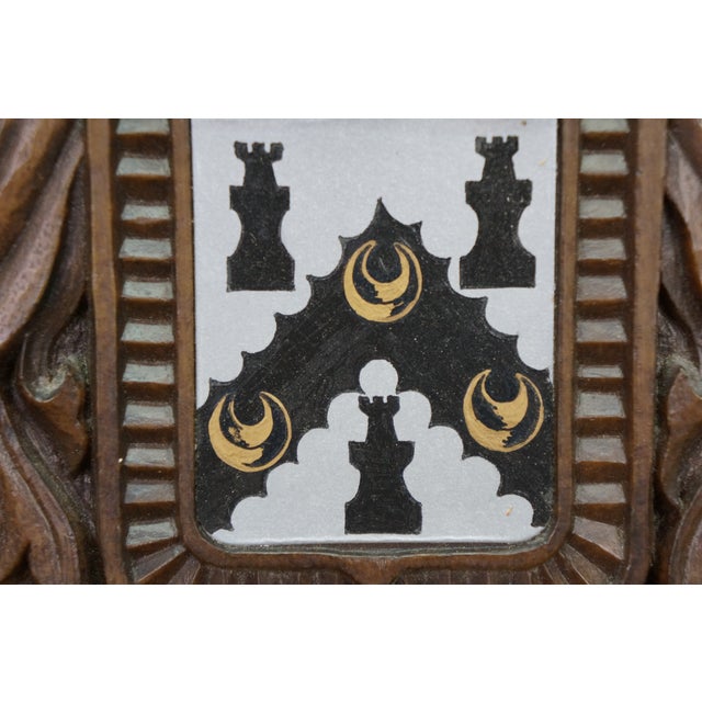 Vintage Black Forest Style Mahogany Carved Coat of Arms Wall Plaque Walter 16" For Sale - Image 4 of 9