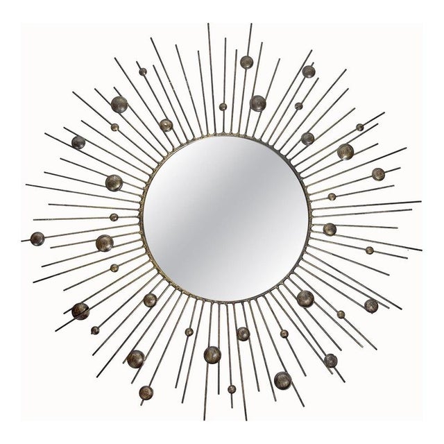 Vintage Round Mirror with Iron Rod, France, 1980s For Sale - Image 16 of 16