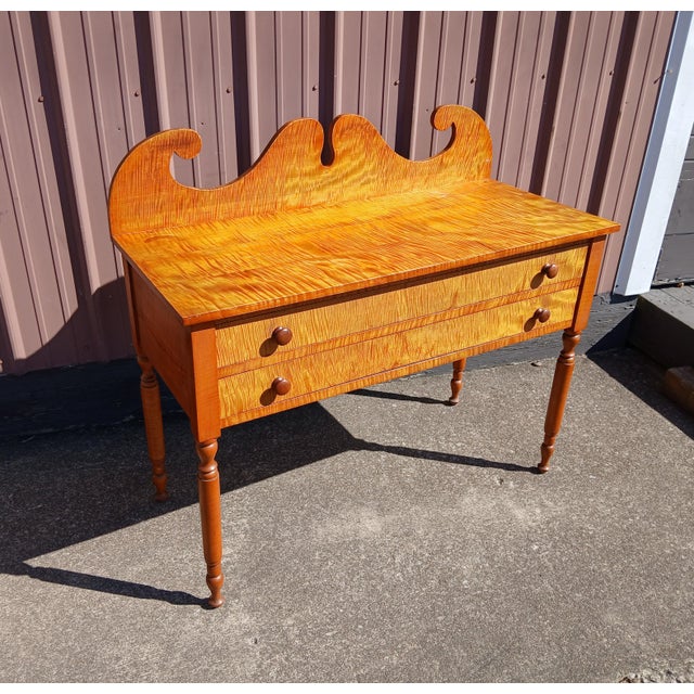 Antique Tiger Maple Dressing Table With 2 Drawers 1934 For Sale - Image 4 of 15