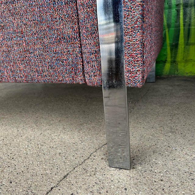 Pair of Chrome Cube Club Chairs Newly Upholstered in a Great Multi Color Texture Fabric For Sale - Image 10 of 13