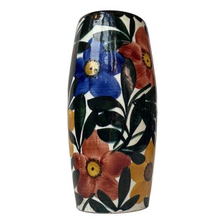 Art Deco Glazed Ceramic Vase with Flowers from Schramberg, Germany, 1920s For Sale