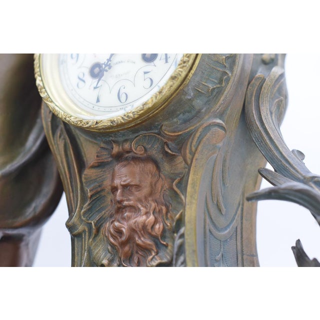 Large Nymph Clock in Regula and Bronze Patina Marble by A. De Raudery, France, 1890s For Sale - Image 16 of 18
