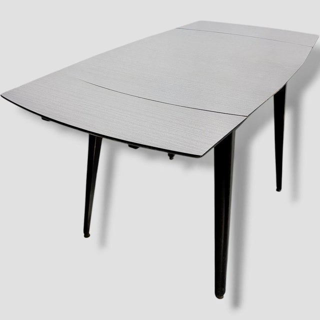 Mid-Century Modern Space Age Black & White Formica Draw Leaf Extending Dining Table For Sale - Image 7 of 10